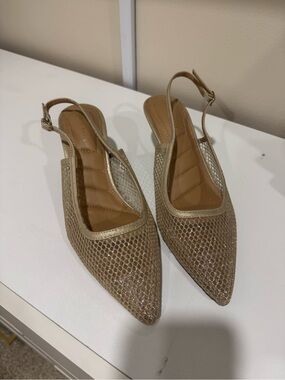Kelly and Katie Gold Mesh Slingback Pointed-Toe Flats
